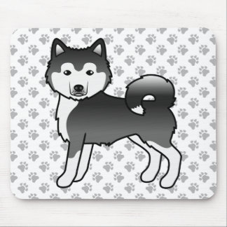 Black And White Alaskan Malamute Cute Cartoon Dog Mouse Pad