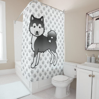Black And White Alaskan Malamute Cute Cartoon Dog Shower Curtain