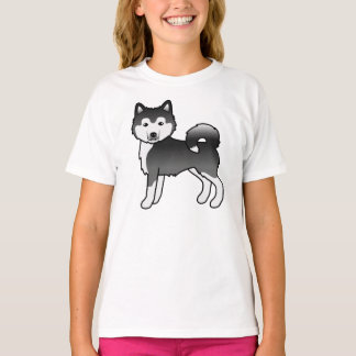 Black And White Alaskan Malamute Cute Cartoon Dog T-Shirt