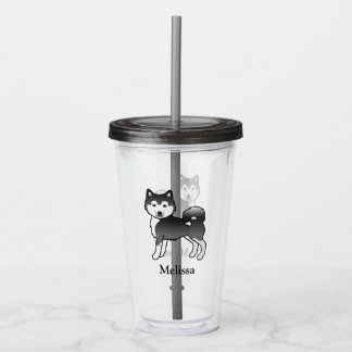 Black And White Alaskan Malamute Cute Dog &amp; Name Acrylic Tumbler