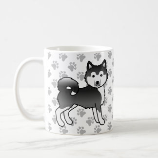 Black And White Alaskan Malamute Cute Dog &amp; Paws Coffee Mug