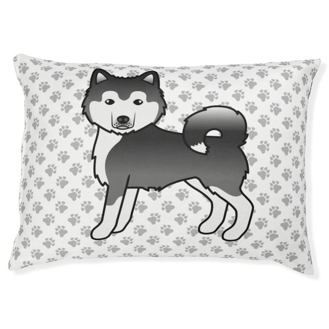 Black And White Alaskan Malamute Cute Dog & Paws Pet Bed (Front)