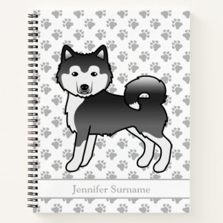 Black And White Alaskan Malamute Dog &amp; Custom Text Notebook