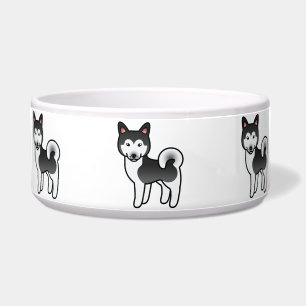 Black And White Alaskan Malamute Dog Illustration Bowl