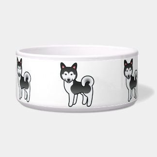 Black And White Alaskan Malamute Dog Illustration Bowl