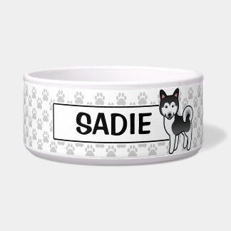 Black And White Alaskan Malamute Dog Illustration Bowl
