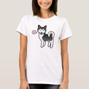 Black And White Alaskan Malamute Dog Illustration T-Shirt