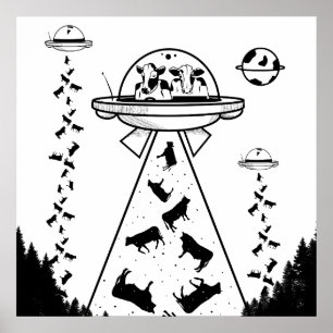 Black and white alien abduction poster