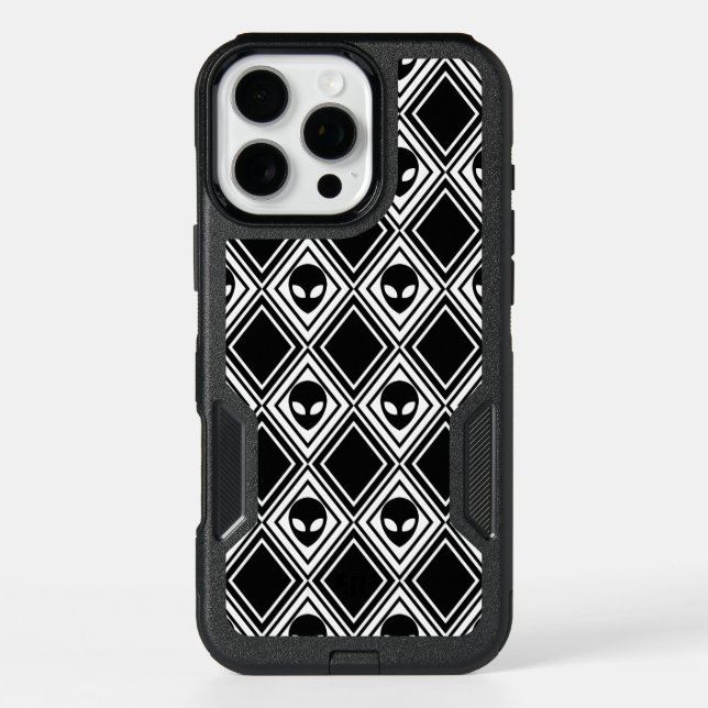 Black and White Alien Argyle Pattern Otterbox iPhone Case (Back)