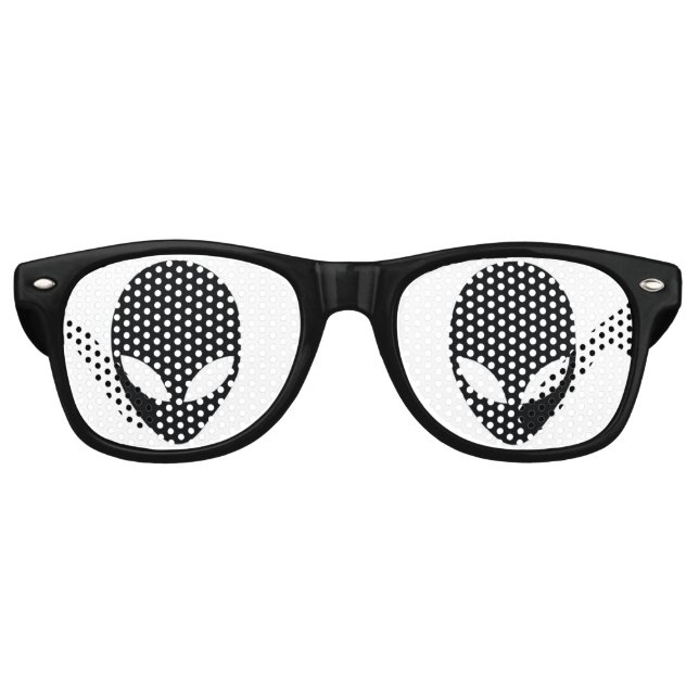 Black and White Alien Head Retro Sunglasses (Front)