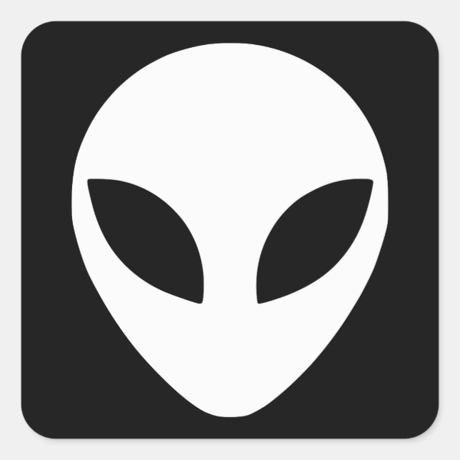 Black and White Alien Head Square Sticker (Front)