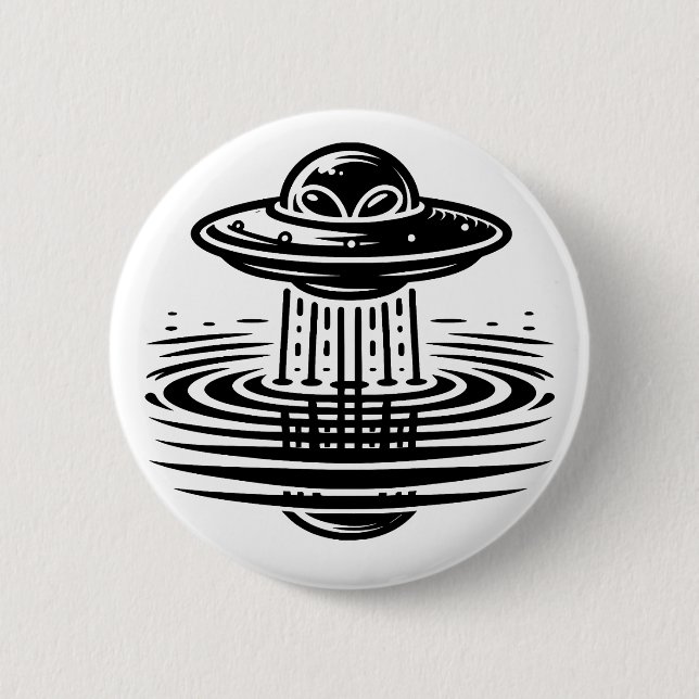 Black and White Alien in UFO Ai art Button (Front)
