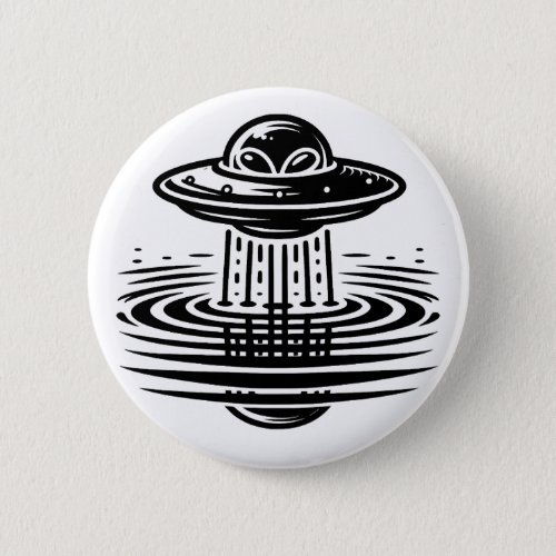 Black and White Alien in UFO Ai art Button
