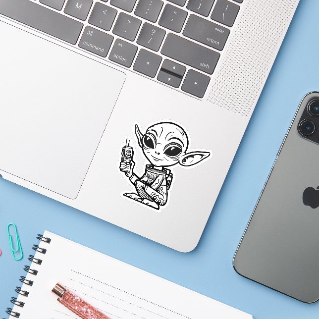 Black and White Alien Sticker (Laptop w/ iPhone)