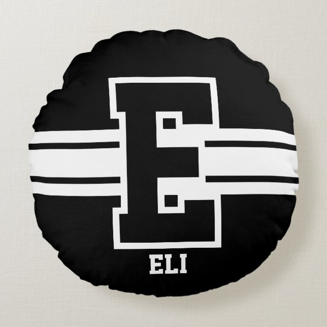 Black and White - All Sport Letters Round Pillow (Front)
