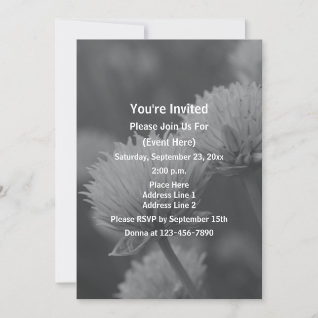 Black And White Allium Flowers Party Invitation (Front)