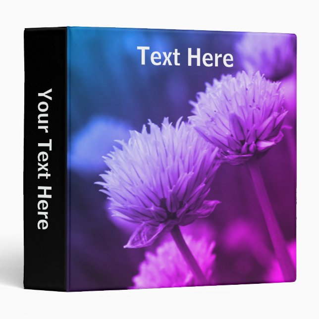 Black And White Allium Flowers Personalized 3 Ring Binder (Front/Spine)
