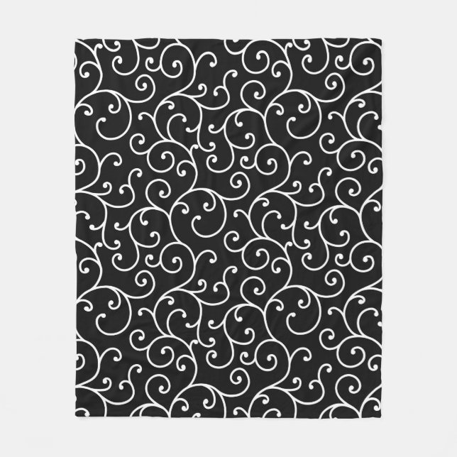 Black and White allover seamless scroll designpatt Fleece Blanket (Front)