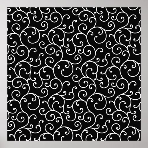 Black and White allover seamless scroll designpatt Poster