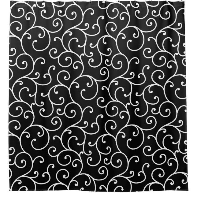 Black and White allover seamless scroll designpatt Shower Curtain (Front)
