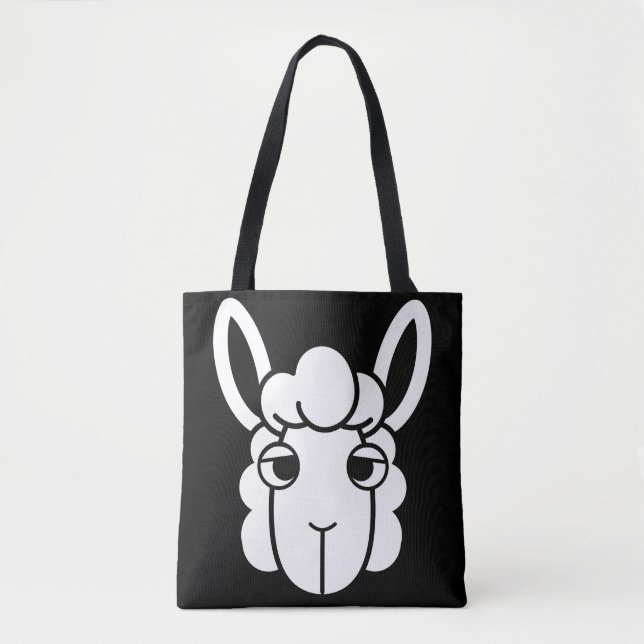 Black and White Alpaca Head Tote Bag by Wighar (Front)