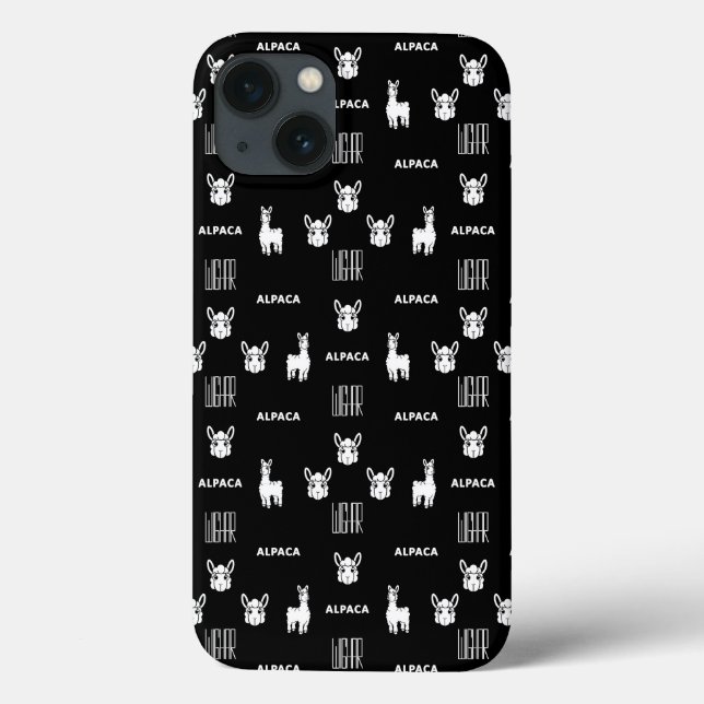 Black and White Alpaca iPhone 13 Cases by Wighar (Back)