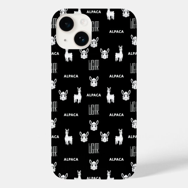 Black and White Alpaca iPhone 14 Cases by Wighar (Back)