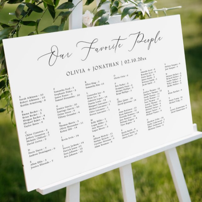 Black and White Alphabetical Wedding Seating Chart Foam Board (Creator Uploaded)