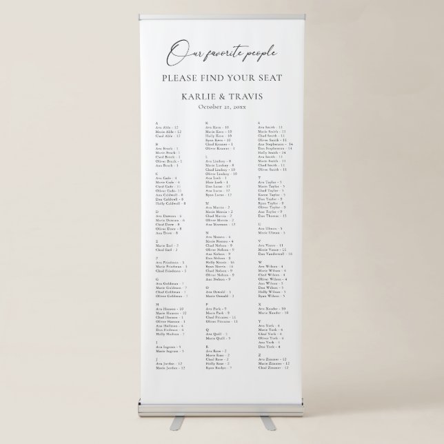 Black and White Alphabetical Wedding Seating Chart Retractable Banner (Front)