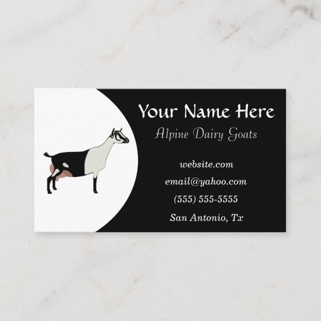 Black and White Alpine Dairy Goat Business Card (Front)