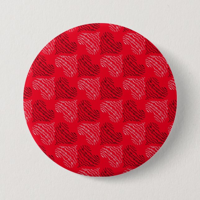 Black and White Alternating Heart Lines on Red Button (Front)