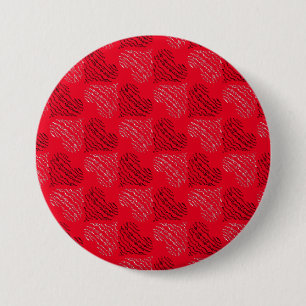 Black and White Alternating Heart Lines on Red Button