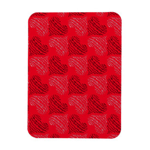 Black and White Alternating Heart Lines on Red Magnet