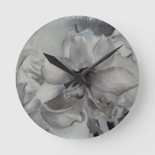 BLACK AND WHITE AMARYLLIS WALL CLOCK