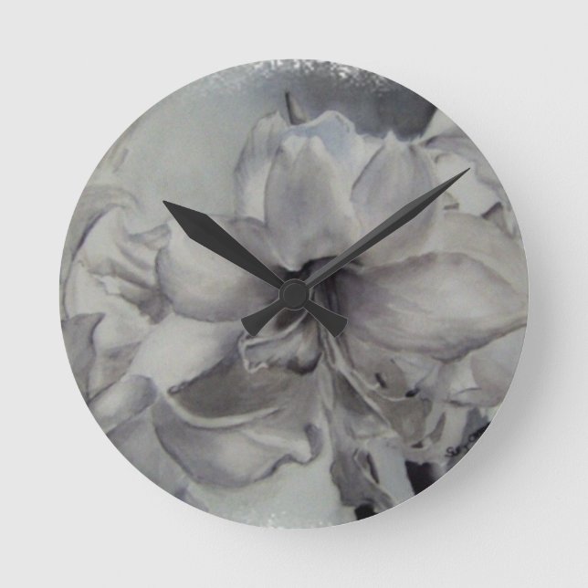 BLACK AND WHITE AMARYLLIS WALL CLOCK (Front)