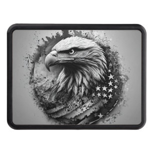 Black and white American flag bald eagle Hitch Cover