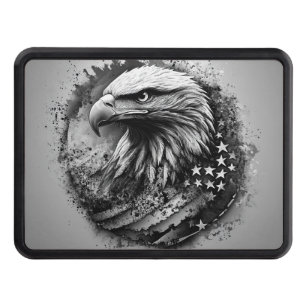 Black and white American flag bald eagle  Hitch Cover