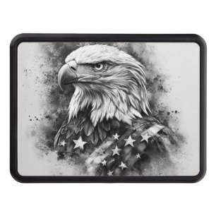 Black and white American flag bald eagle  Hitch Cover