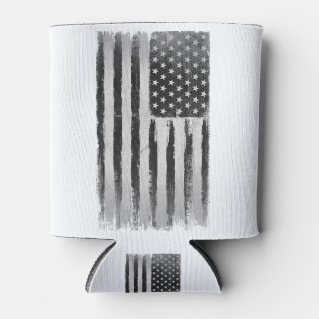 Black and white American flag Can Cooler (Front)