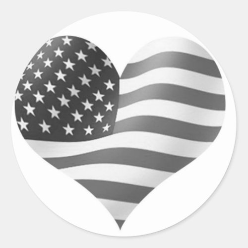 black and white American Flag Classic Round Sticker