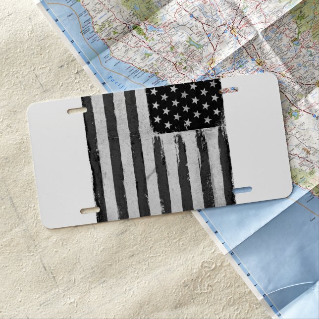 Black and white American flag License Plate (In Situ)