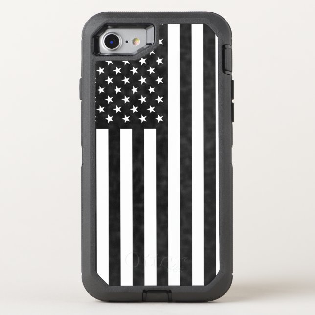 Black and White American Flag OtterBox Defender iPhone Case (Back)