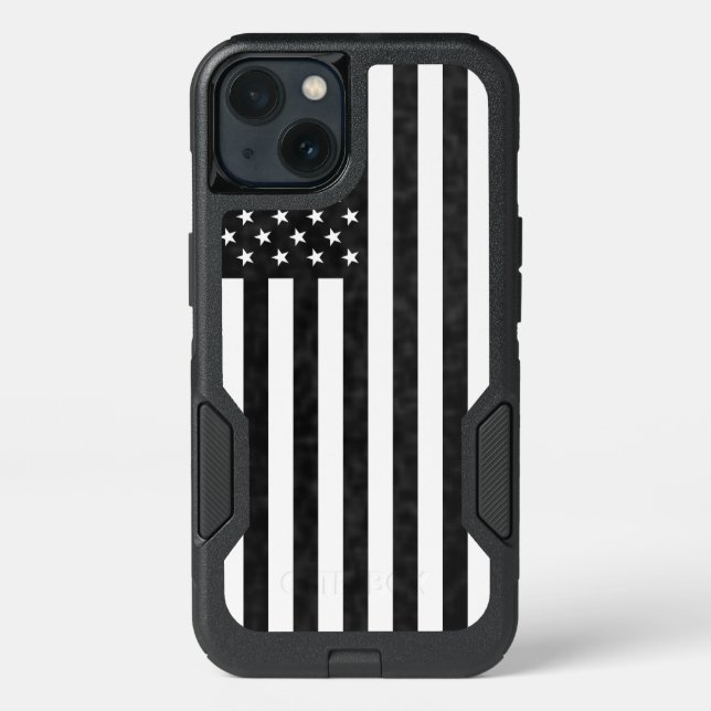 Black and White American Flag OtterBox Defender iPhone Case (Back)