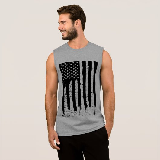 Black And White American Flag Sleeveless Shirt (Front Full)
