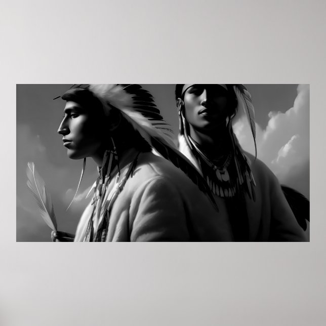 Black and White American Indian 2 men Monochrome Poster (Front)