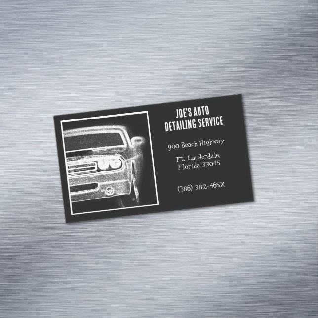 Black and White American Muscle Car Automotive  Business Card Magnet (In Situ)