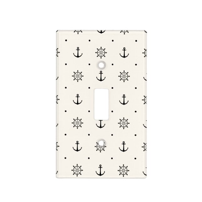 Black and White Anchor and Ships Wheel Design Light Switch Cover (Front)