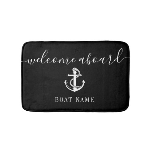 Black And White Anchor Boat Name Welcome Aboard Bath Mat