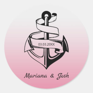 Black And White Anchor Classic Round Sticker