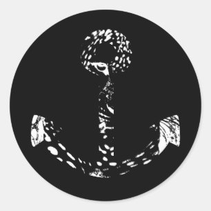 Black and white Anchor Fine Art 2 Classic Round Sticker